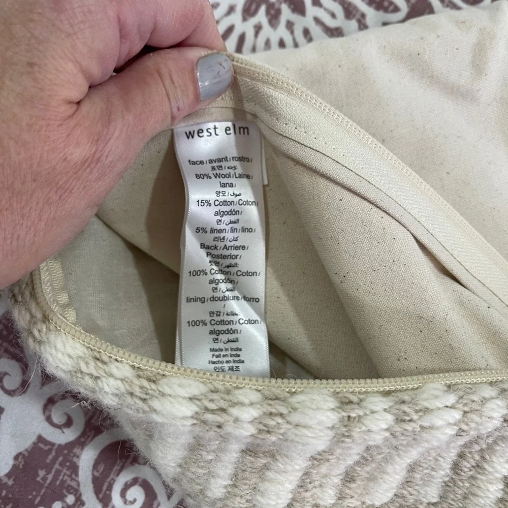 West Elm Ivory Beige Textured chunky wool Throw Pillow Cover